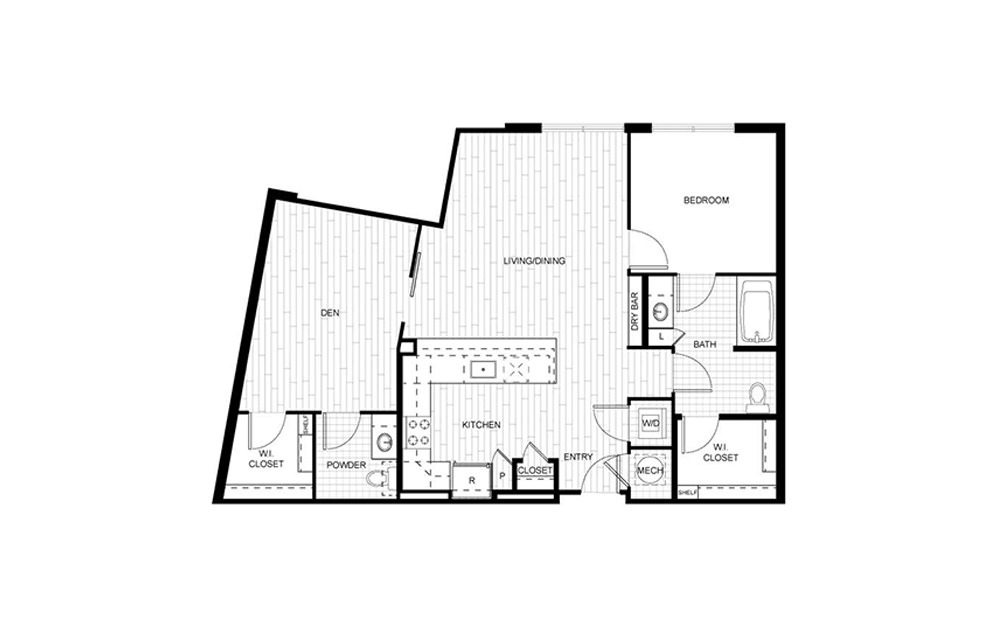 F.C11ANSI - 1 bedroom floorplan layout with 1.5 bath and 1043 square feet.